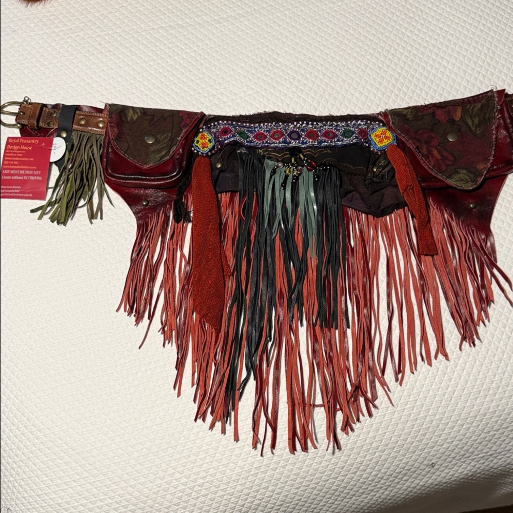 Royal Peasantry Festival Fringe Leather Belt with Colorful Accents